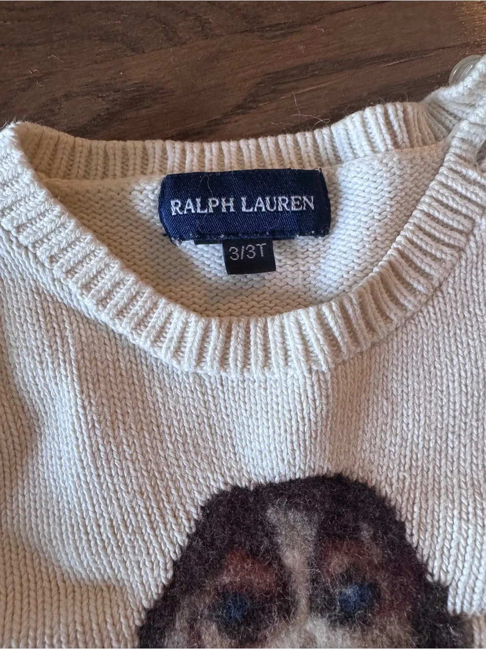 Ralph Lauren Cream Knit Sweater with Embroidered Puppy